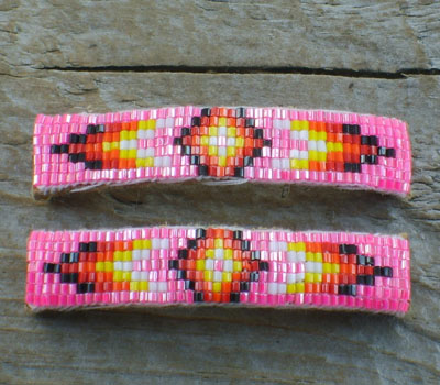 Native American Beaded Barrettes - Sparkle Pink